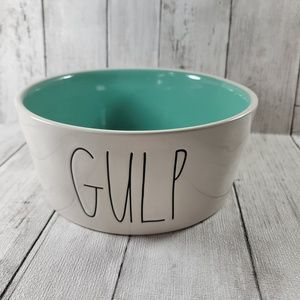 Rae Dunn GULP 8" Magenta Ceramic Small Pet Dog Food Bowl Dish Ivory Teal Green